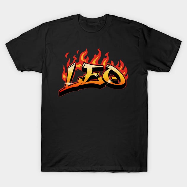 Leo Zodiac Retro Flames Birthday T-Shirt by Lavender Celeste